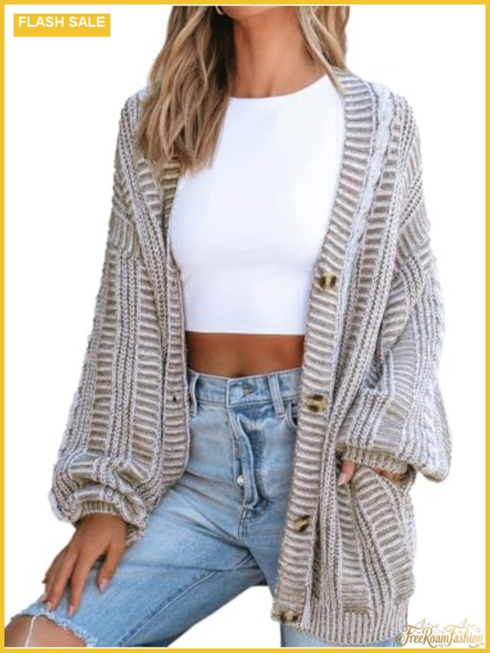 Women's Chunky Knit Open Front Cardigan Oversized Grandpa Sweater